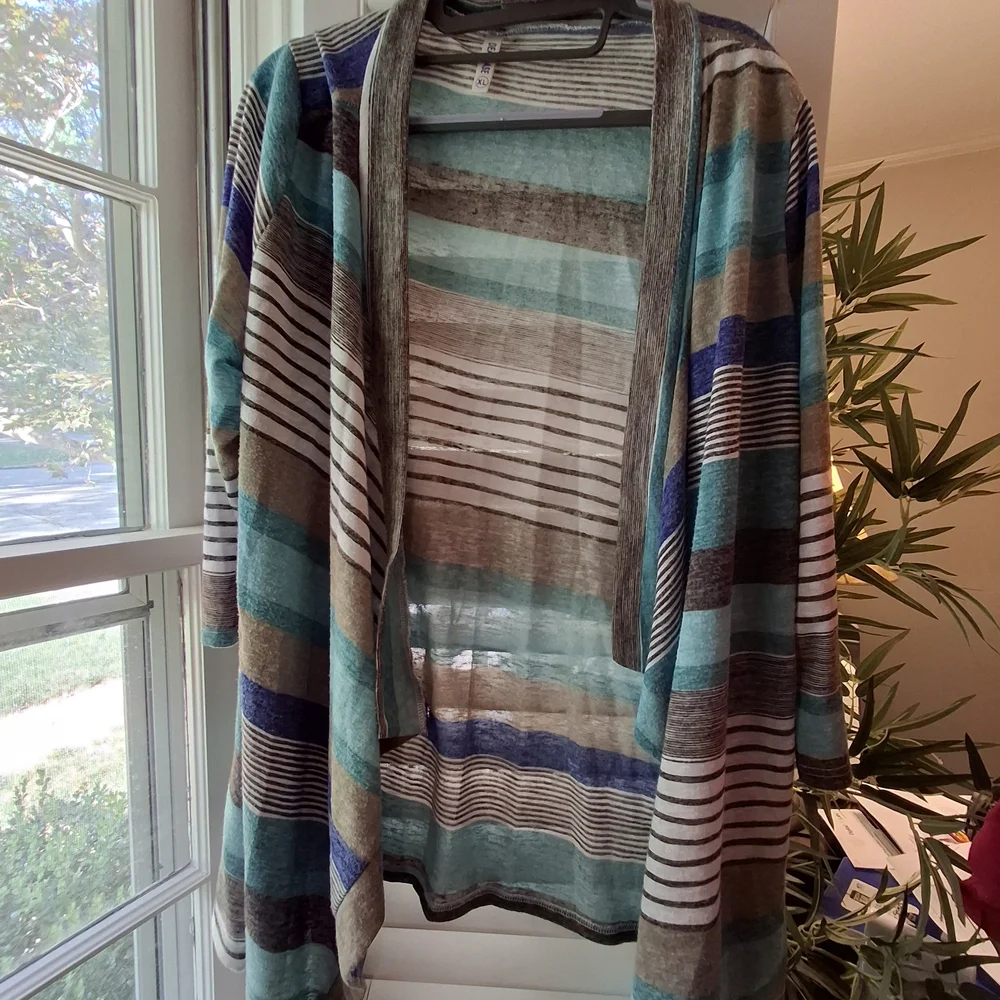 Green and Brown Cardigan Sweater with Open Front Design - Picture 1 of 2